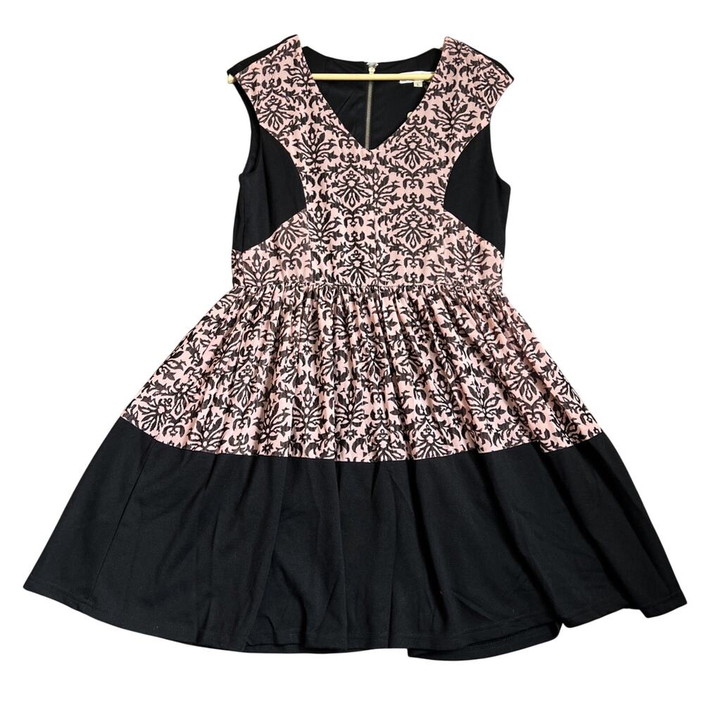 Ina Mini Dress Women Large Peach Black Floral Skater Whimsygoth Coquette NEW